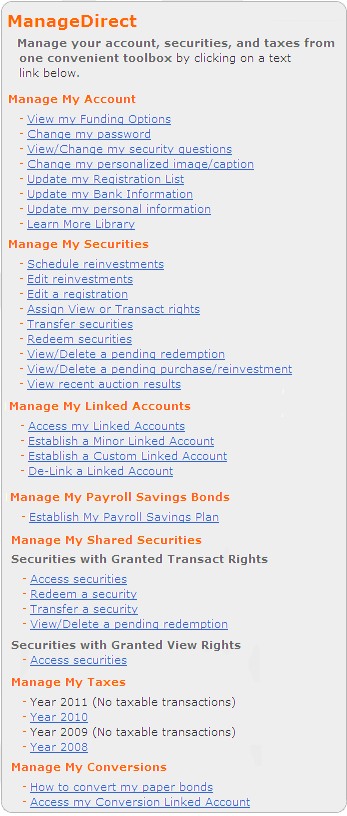 Screen segment for ManageDirect toolbox.