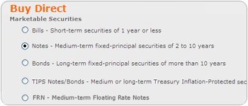 Screen segment for BuyDirect with Bills marked as the security type.